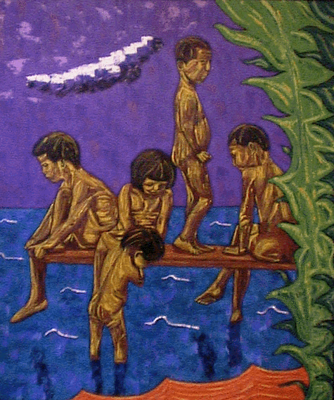 LES GUETTEURS MELANCOLIQUES (huile sur carton 73 x 60 cm)