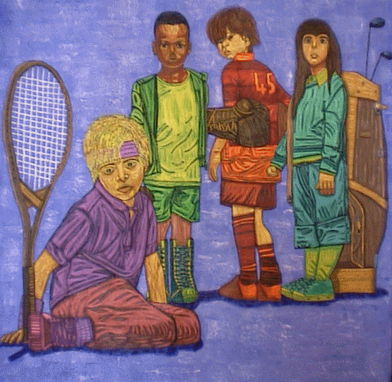 LES SPORTIFS (huile sur toile 112 x 110 cm )