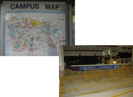 Plan du campus, file d'attente bus