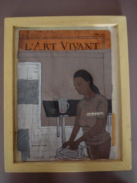 L'art vivant, 2008, acrylique sur livre ancien + cadre.